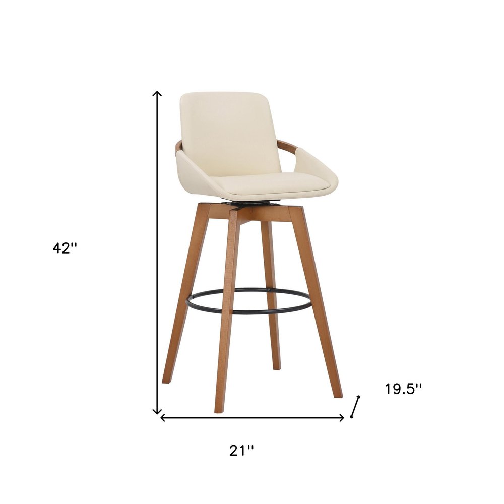 31" Cream And Black Fabric And Iron Bar Height Swivel Bar Chair HomeRoots