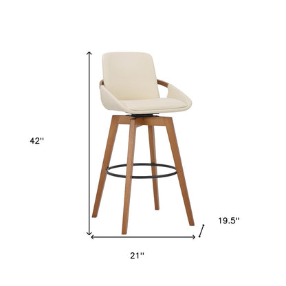 31" Cream And Black Fabric And Iron Bar Height Swivel Bar Chair HomeRoots