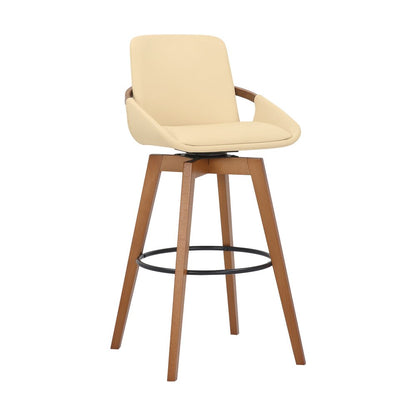 31" Cream And Black Fabric And Iron Bar Height Swivel Bar Chair HomeRoots