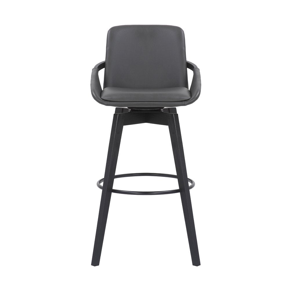 31" Gray And Black Fabric And Iron Bar Height Swivel Bar Chair HomeRoots