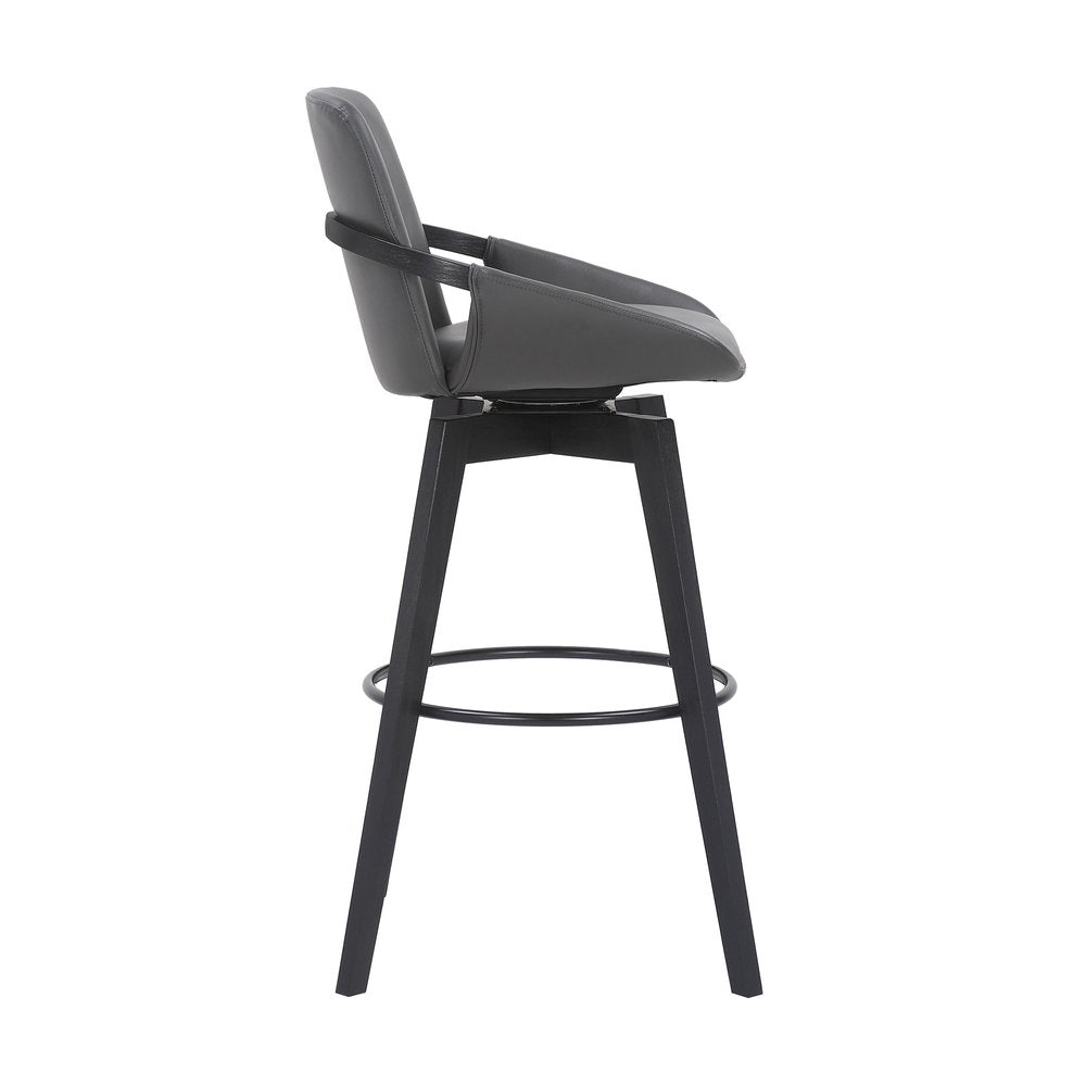 31" Gray And Black Fabric And Iron Bar Height Swivel Bar Chair HomeRoots