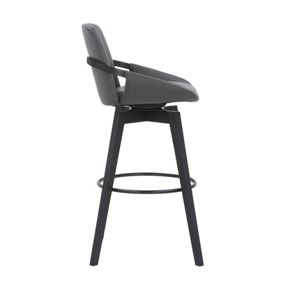 31" Gray And Black Fabric And Iron Bar Height Swivel Bar Chair HomeRoots