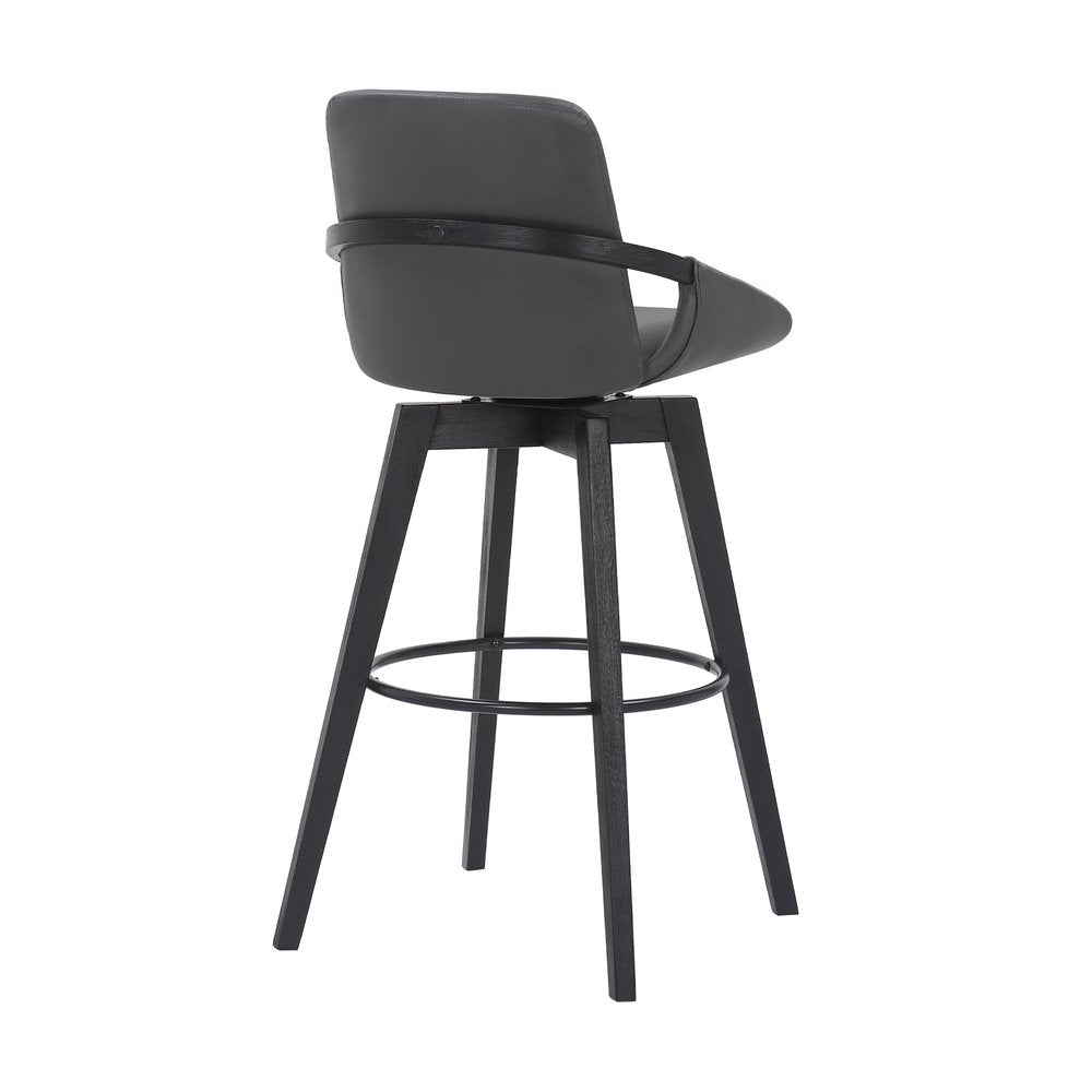 31" Gray And Black Fabric And Iron Bar Height Swivel Bar Chair HomeRoots