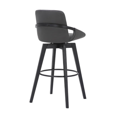 31" Gray And Black Fabric And Iron Bar Height Swivel Bar Chair HomeRoots