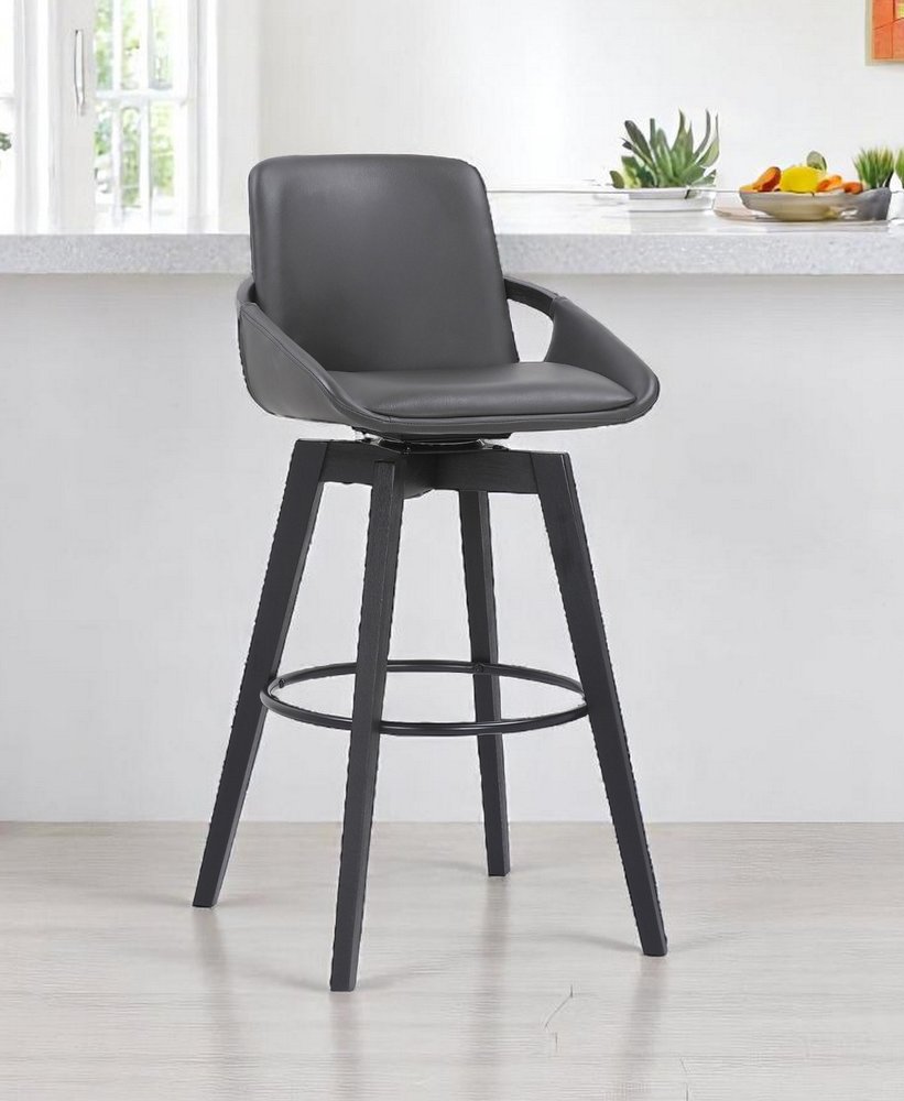 31" Gray And Black Fabric And Iron Bar Height Swivel Bar Chair HomeRoots