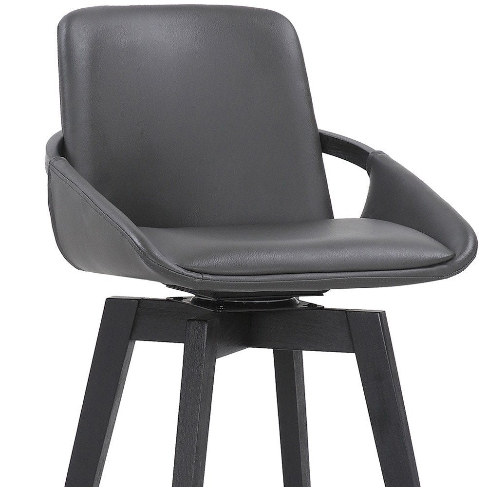 31" Gray And Black Fabric And Iron Bar Height Swivel Bar Chair HomeRoots