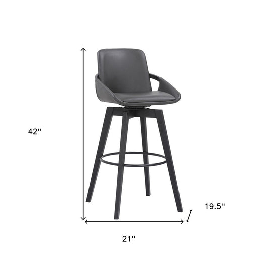 31" Gray And Black Fabric And Iron Bar Height Swivel Bar Chair HomeRoots
