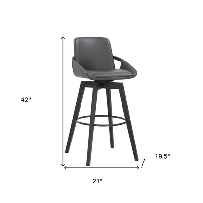 31" Gray And Black Fabric And Iron Bar Height Swivel Bar Chair HomeRoots