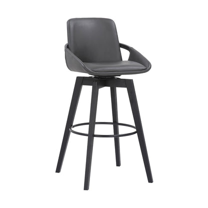 31" Gray and Black Fabric and Iron Bar Height Swivel Bar Chair