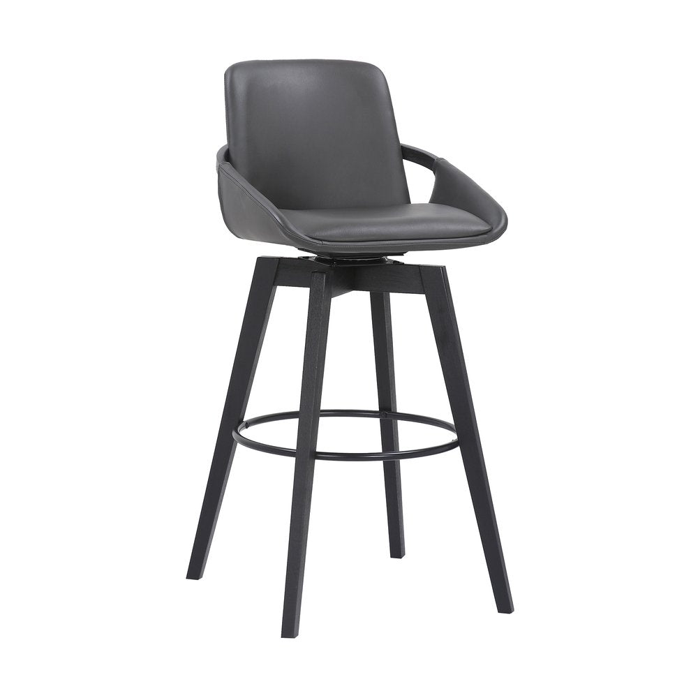 31" Gray And Black Fabric And Iron Bar Height Swivel Bar Chair HomeRoots