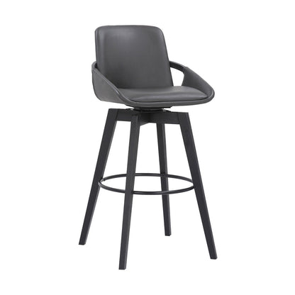 31" Gray And Black Fabric And Iron Bar Height Swivel Bar Chair HomeRoots