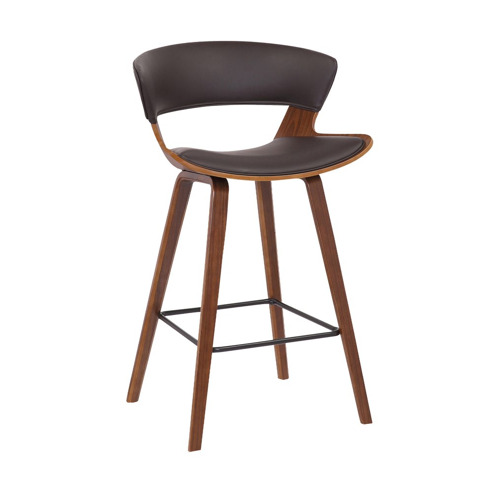 27" Brown Faux Leather And Iron Low Back Counter Height Bar Chair HomeRoots