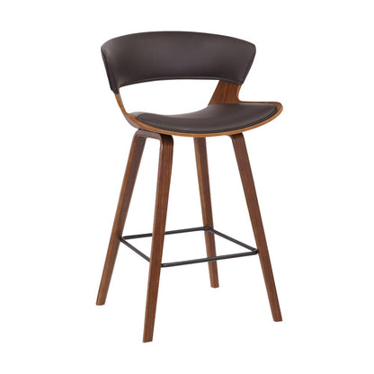 27" Brown Faux Leather And Iron Low Back Counter Height Bar Chair HomeRoots