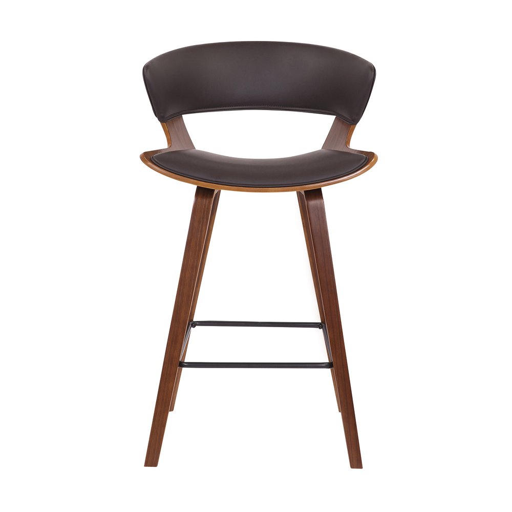27" Brown Faux Leather And Iron Low Back Counter Height Bar Chair HomeRoots