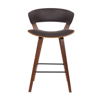 27" Brown Faux Leather And Iron Low Back Counter Height Bar Chair HomeRoots