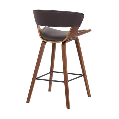27" Brown Faux Leather And Iron Low Back Counter Height Bar Chair HomeRoots