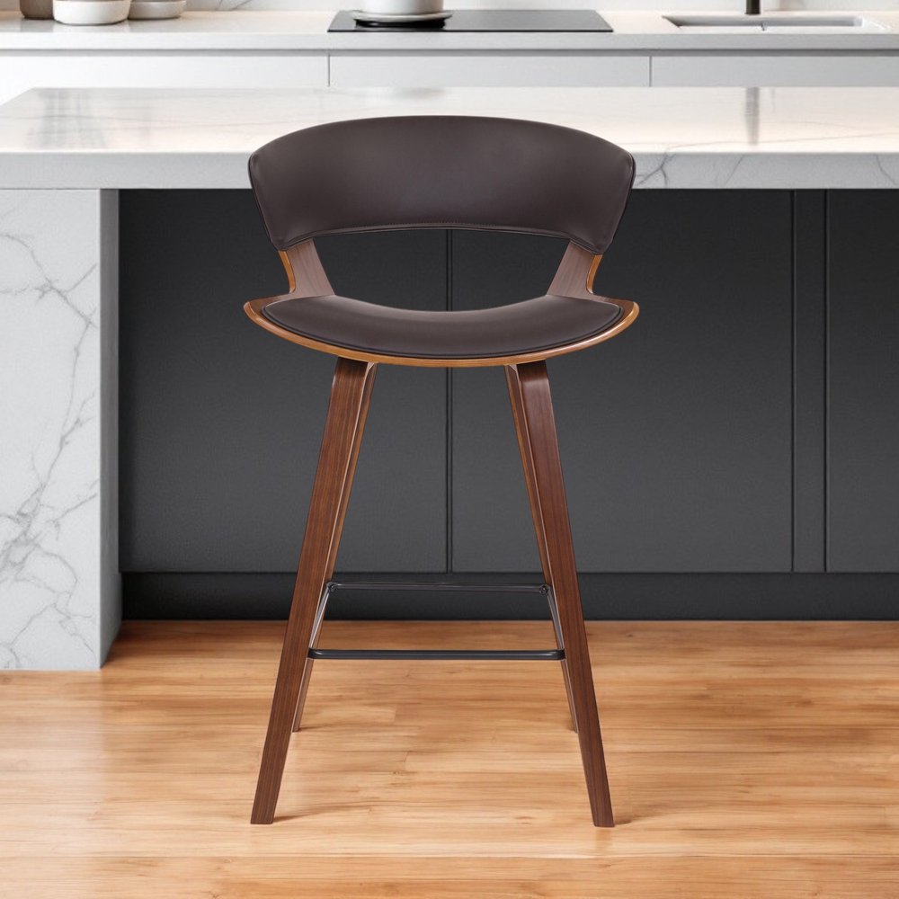 27" Brown Faux Leather and Iron Low Back Counter Height Bar Chair HomeRoots