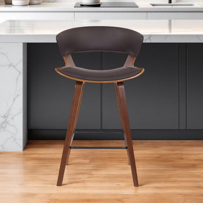 27" Brown Faux Leather and Iron Low Back Counter Height Bar Chair HomeRoots