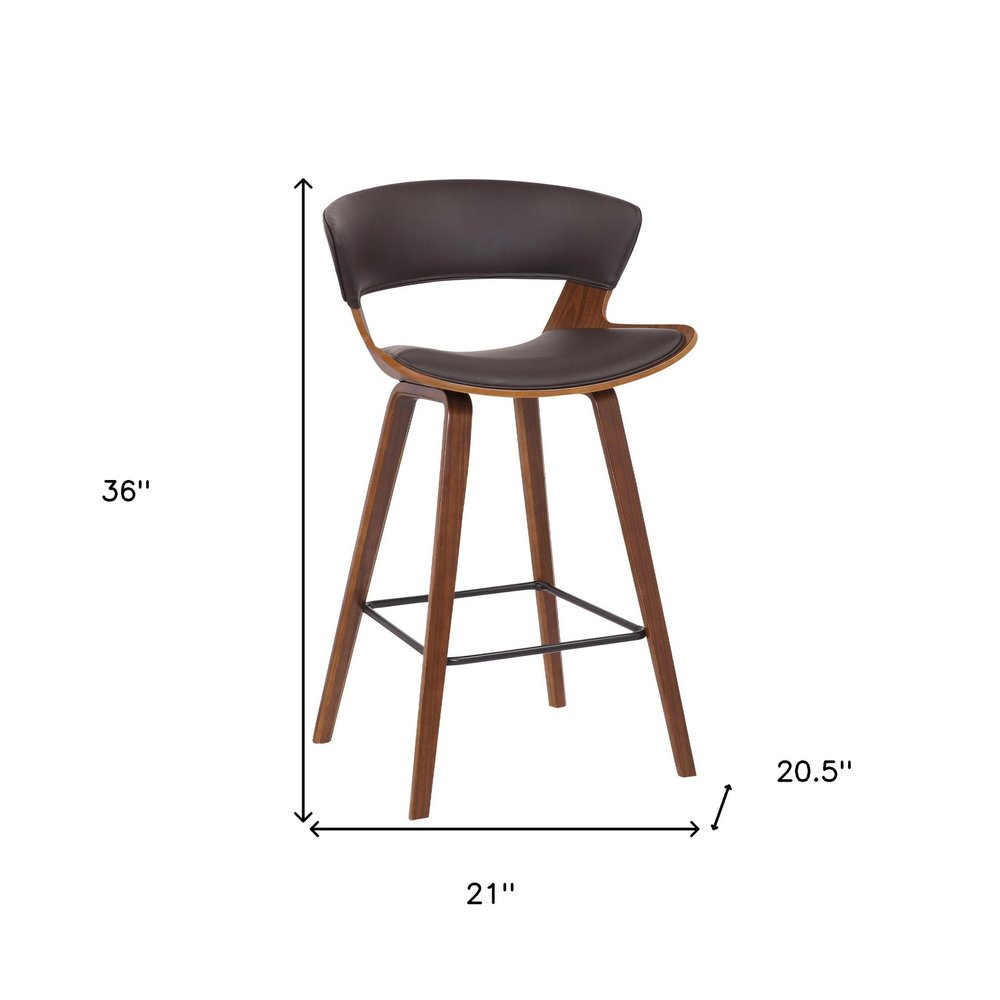 27" Brown Faux Leather And Iron Low Back Counter Height Bar Chair HomeRoots