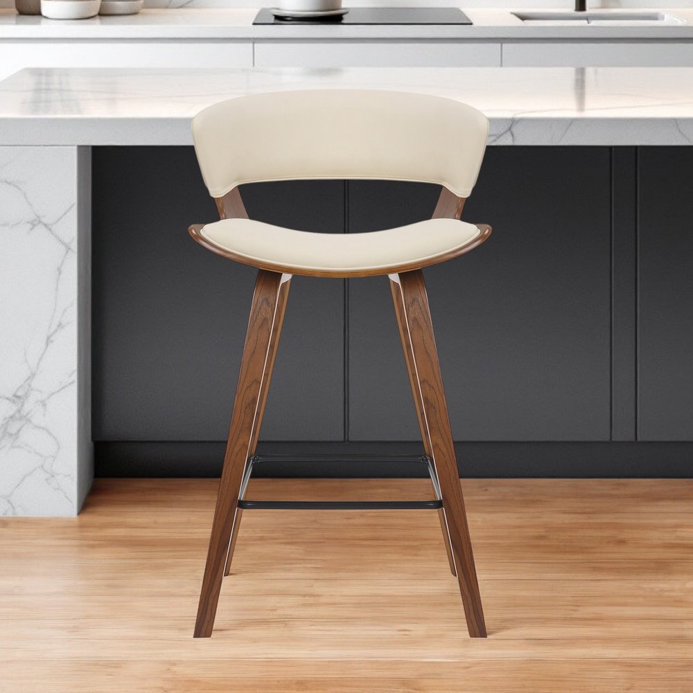 27" Cream And Brown Iron Low Back Counter Height Bar Chair HomeRoots