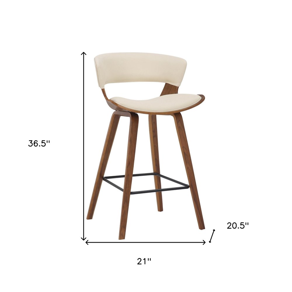 27" Cream And Brown Fabric And Iron Low Back Counter Height Bar Chair HomeRoots
