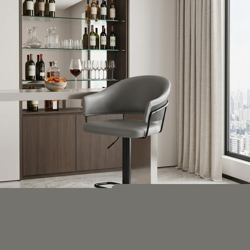 25" Gray And Black Iron Swivel Adjustable Height Bar Chair