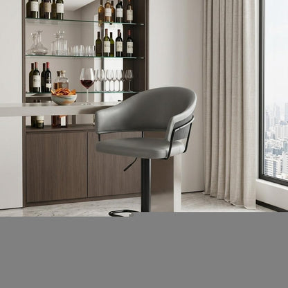 25" Gray And Black Iron Swivel Adjustable Height Bar Chair