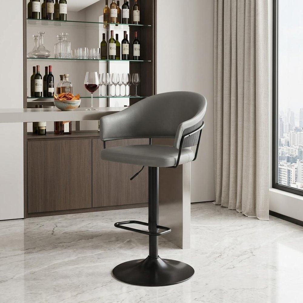 Gray And Black Fabric And Iron Adjustable Height Swivel Bar Chair HomeRoots