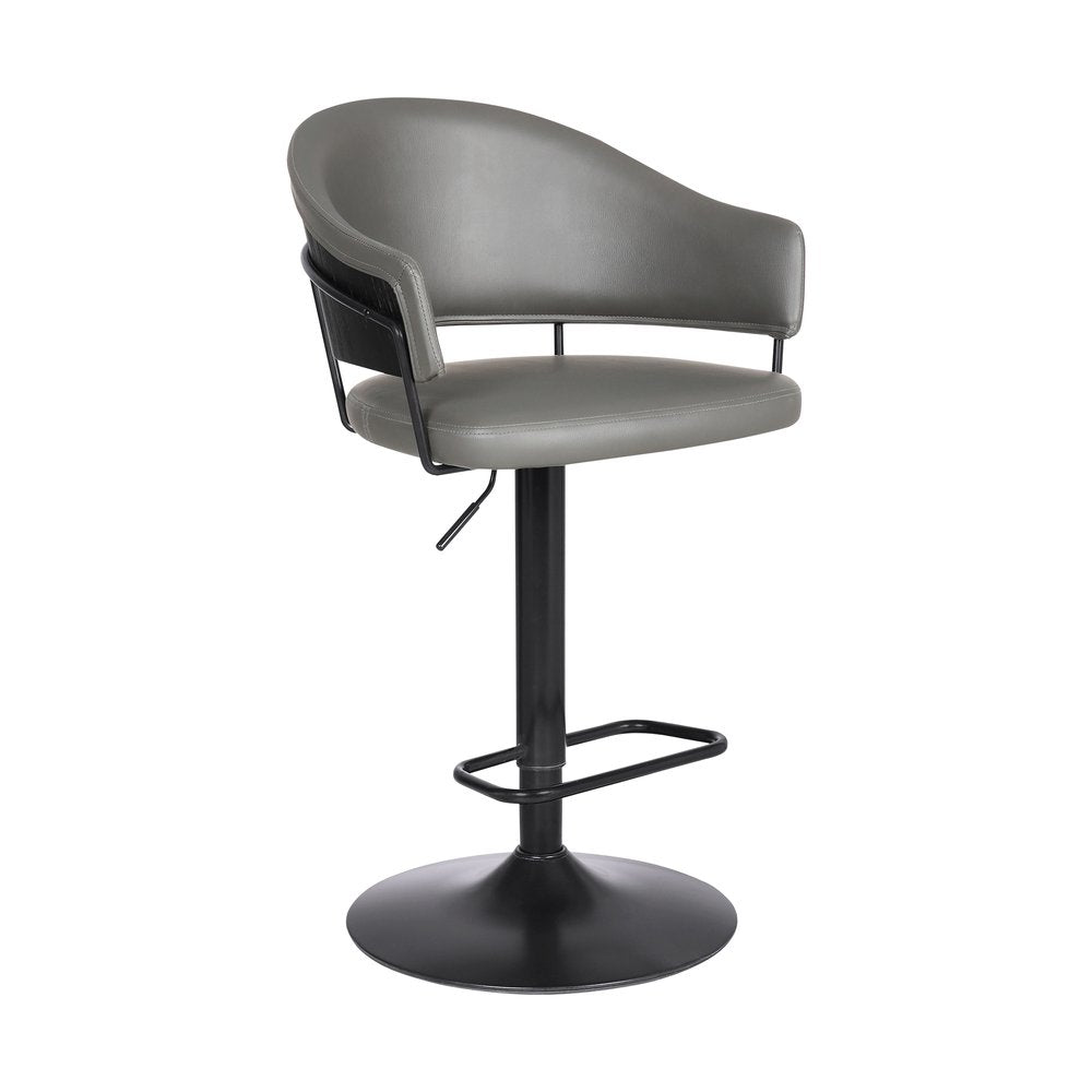 Gray And Black Fabric And Iron Adjustable Height Swivel Bar Chair HomeRoots