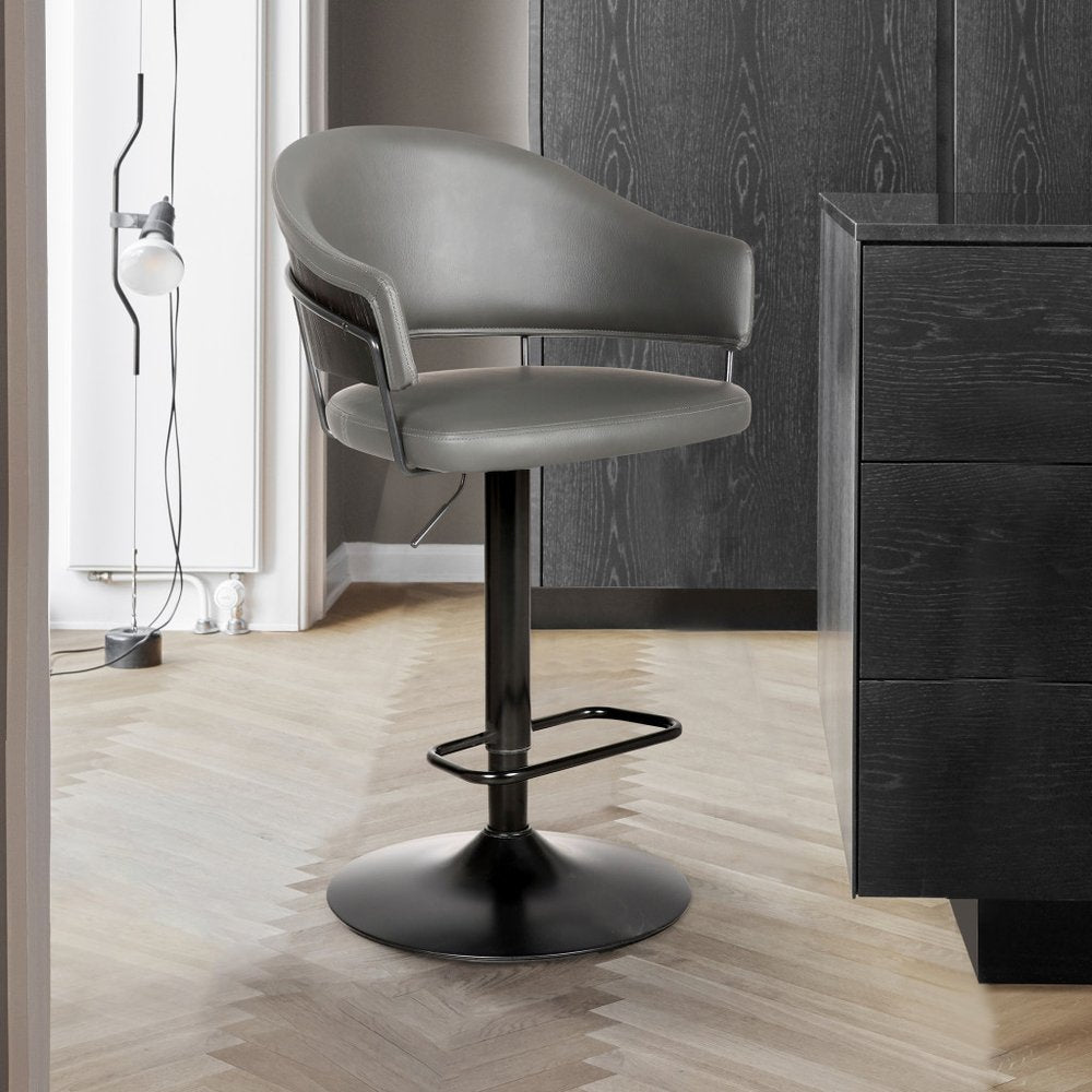 Gray And Black Fabric And Iron Adjustable Height Swivel Bar Chair HomeRoots
