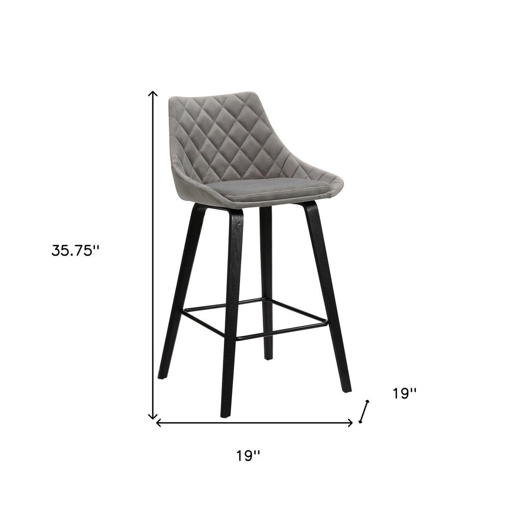 26" Gray And Black Fabric And Iron Counter Height Bar Chair HomeRoots