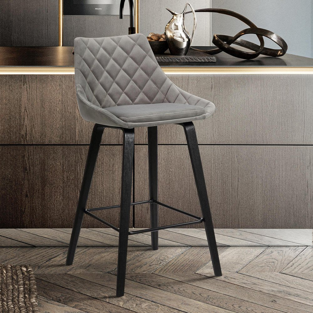 26" Gray And Black Fabric And Iron Counter Height Bar Chair HomeRoots
