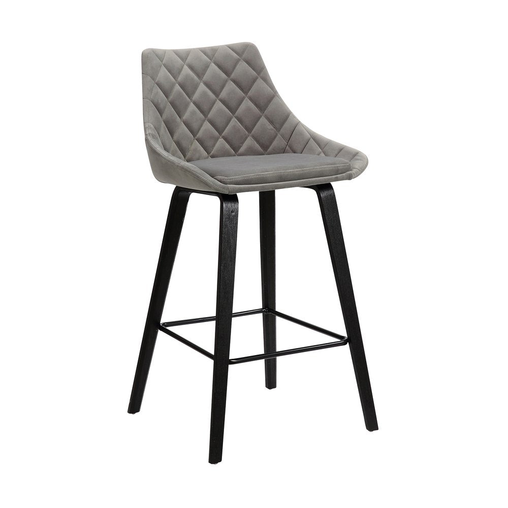 26" Gray And Black Fabric And Iron Counter Height Bar Chair HomeRoots