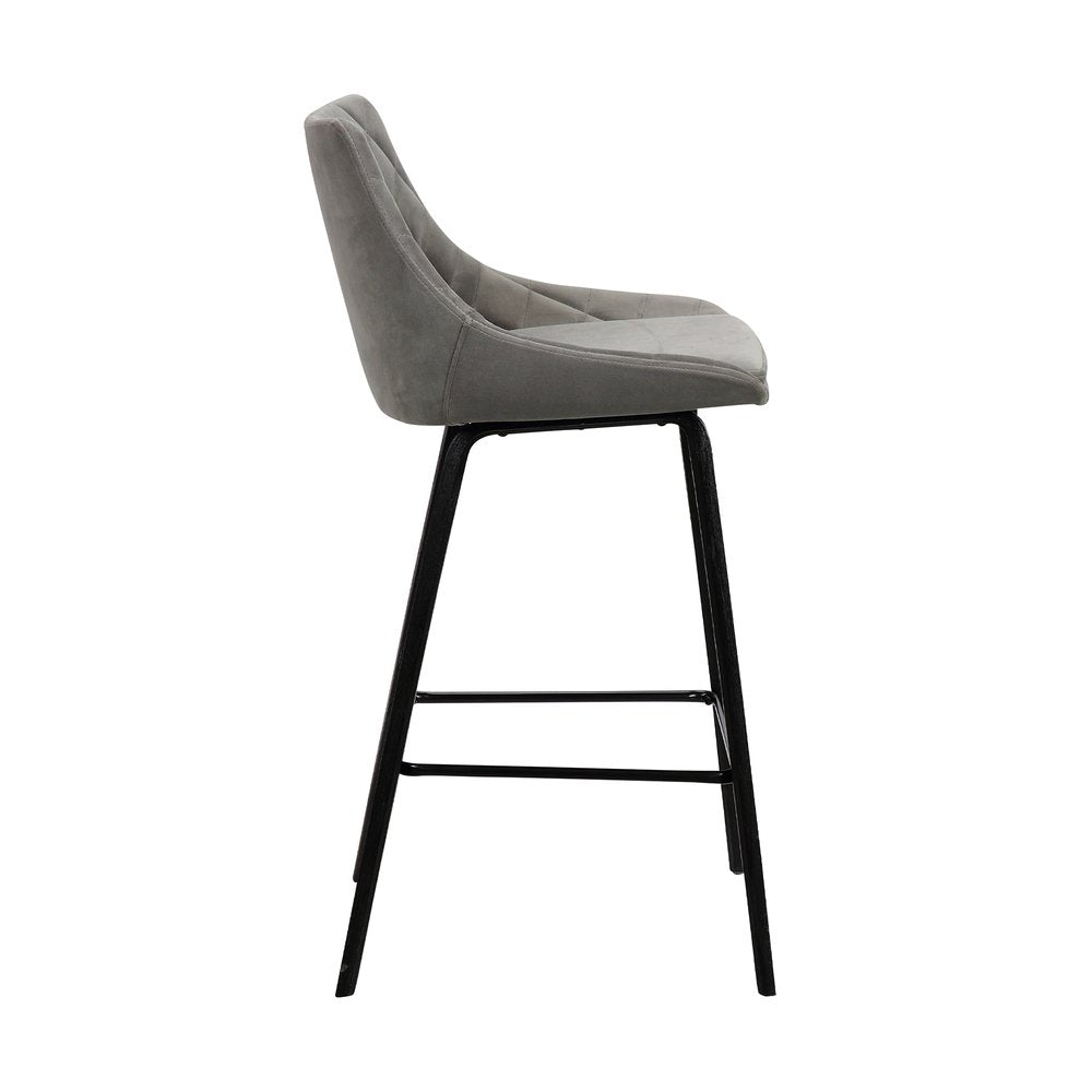 26" Gray And Black Fabric And Iron Counter Height Bar Chair HomeRoots