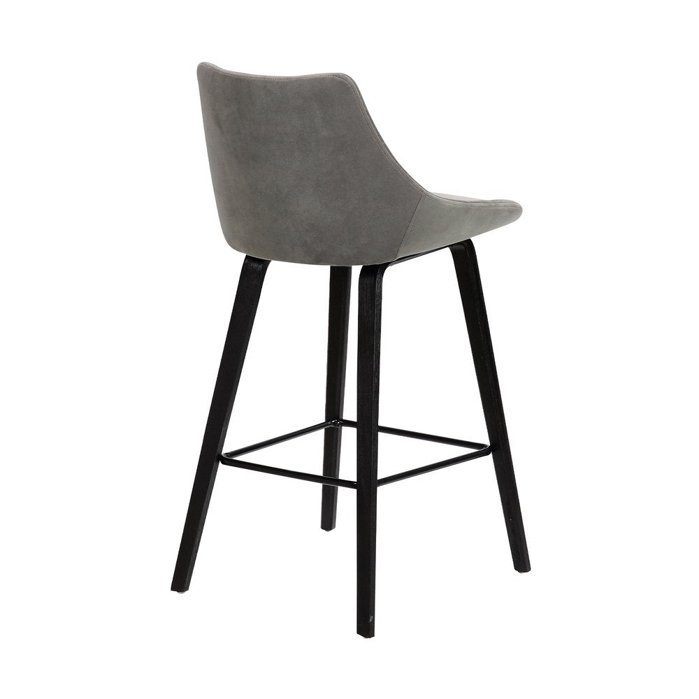 26" Gray And Black Fabric And Iron Counter Height Bar Chair HomeRoots