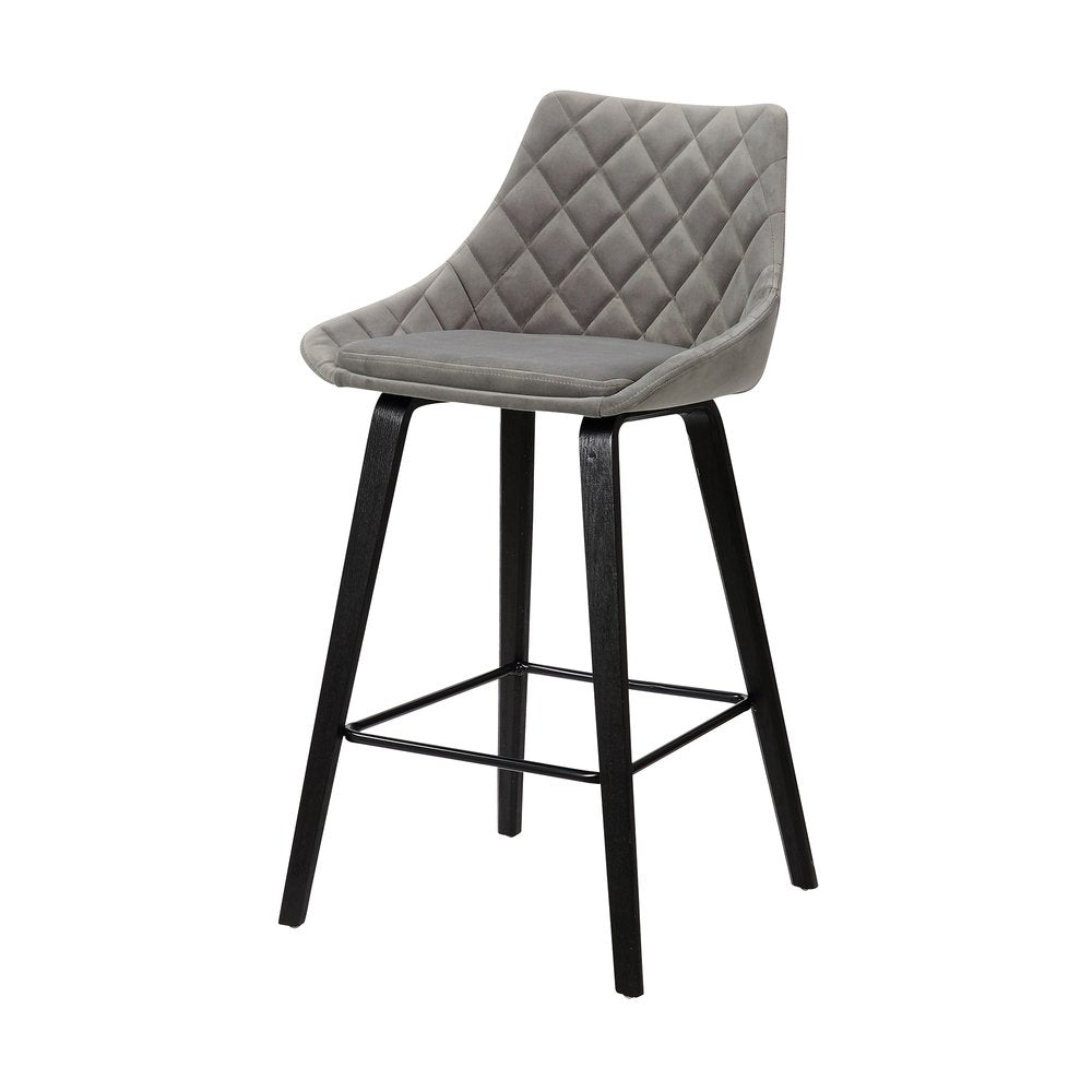 26" Gray And Black Fabric And Iron Counter Height Bar Chair HomeRoots