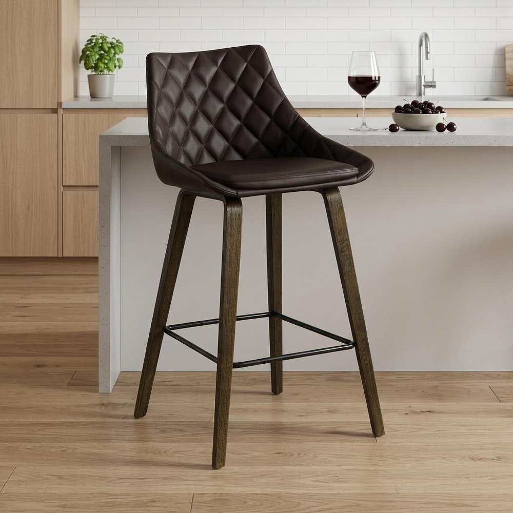 26" Brown Fabric And Iron Counter Height Bar Chair HomeRoots