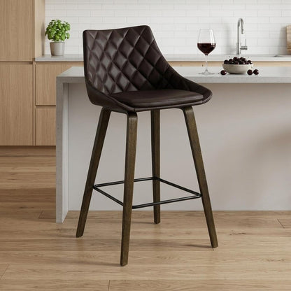 26" Brown Fabric And Iron Counter Height Bar Chair HomeRoots