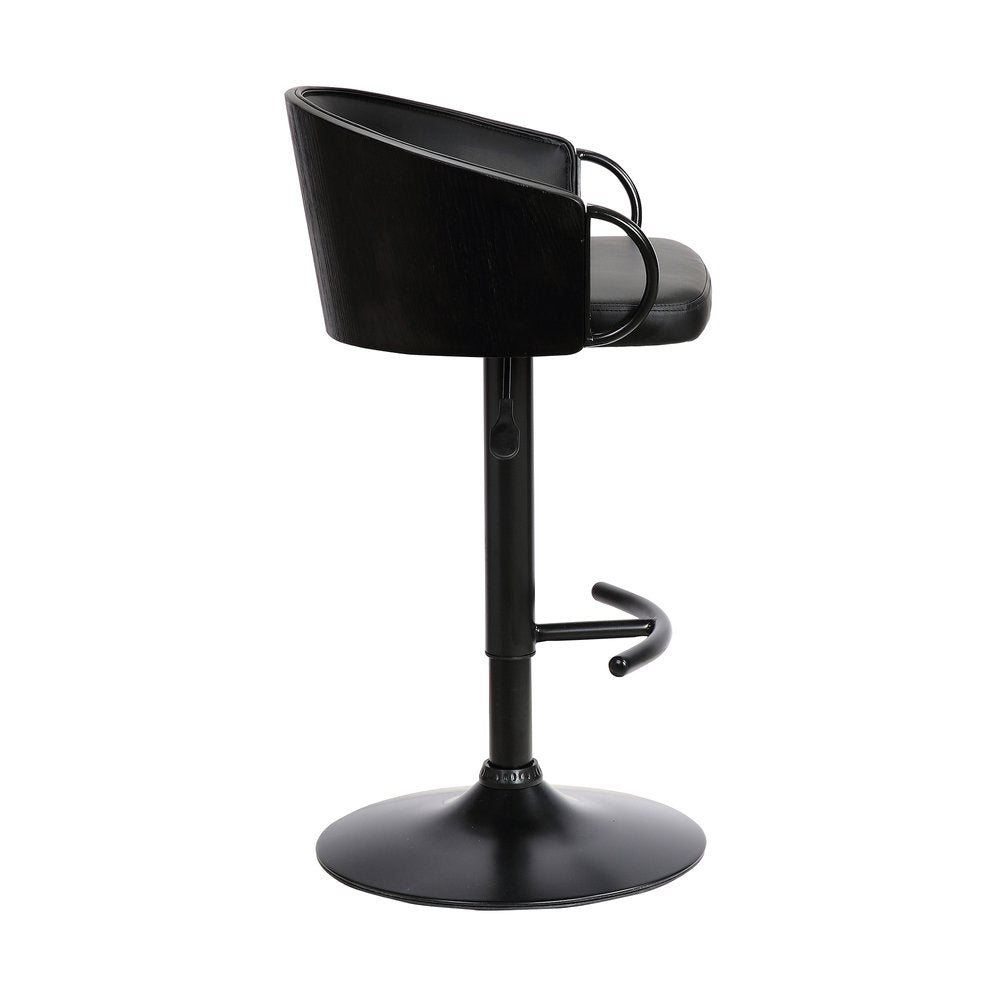 Black Faux Leather And Fabric And Iron Low Back Adjustable Height Swivel Bar Chair HomeRoots