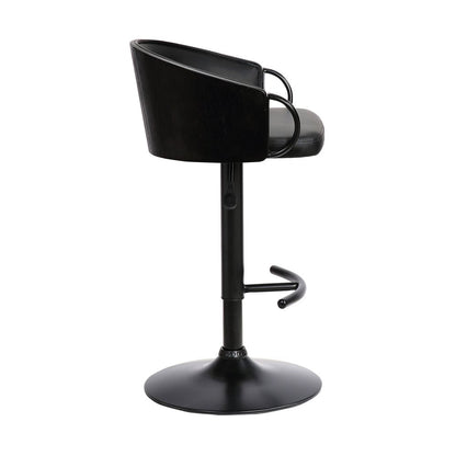 Black Faux Leather And Fabric And Iron Low Back Adjustable Height Swivel Bar Chair HomeRoots