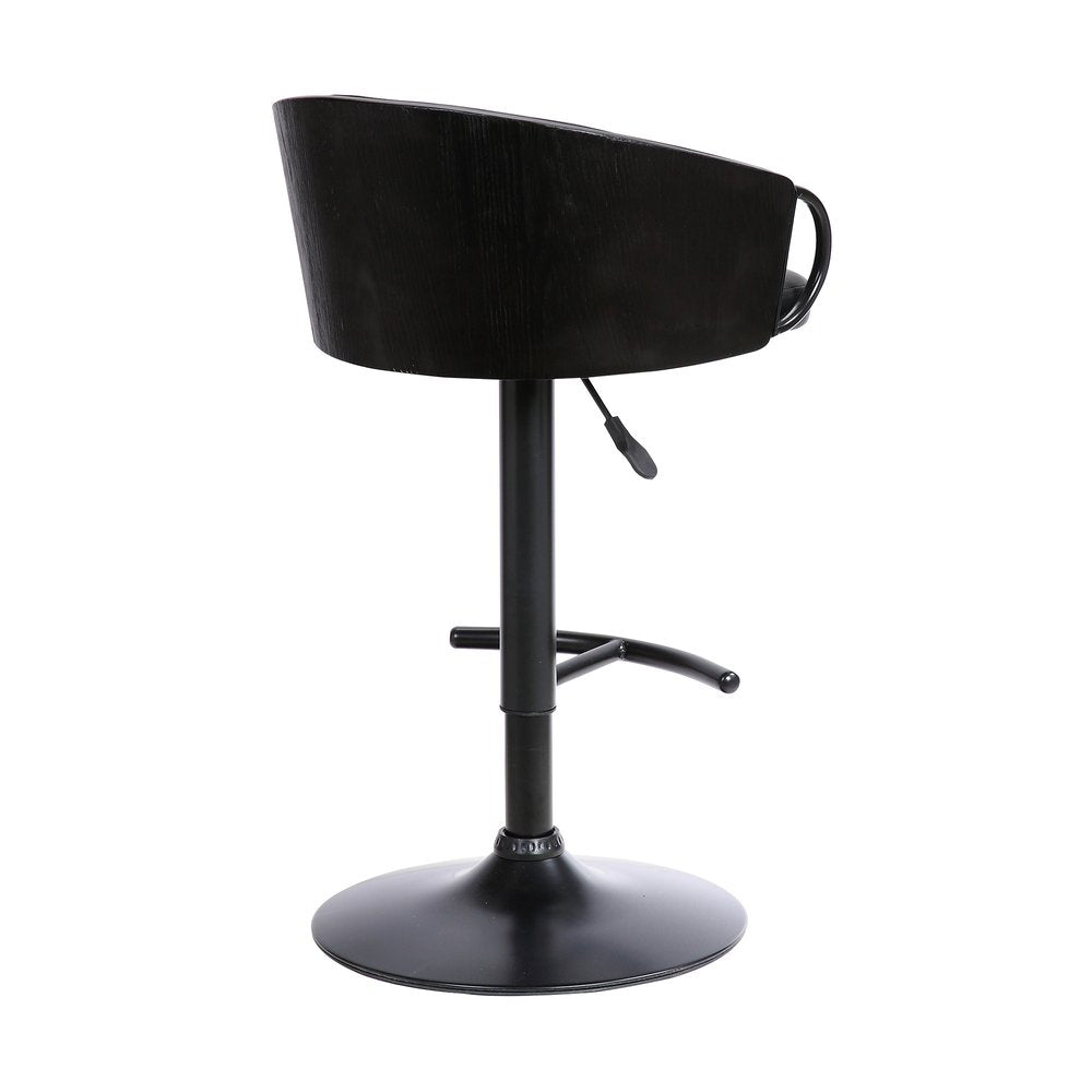 Black Faux Leather And Fabric And Iron Low Back Adjustable Height Swivel Bar Chair HomeRoots
