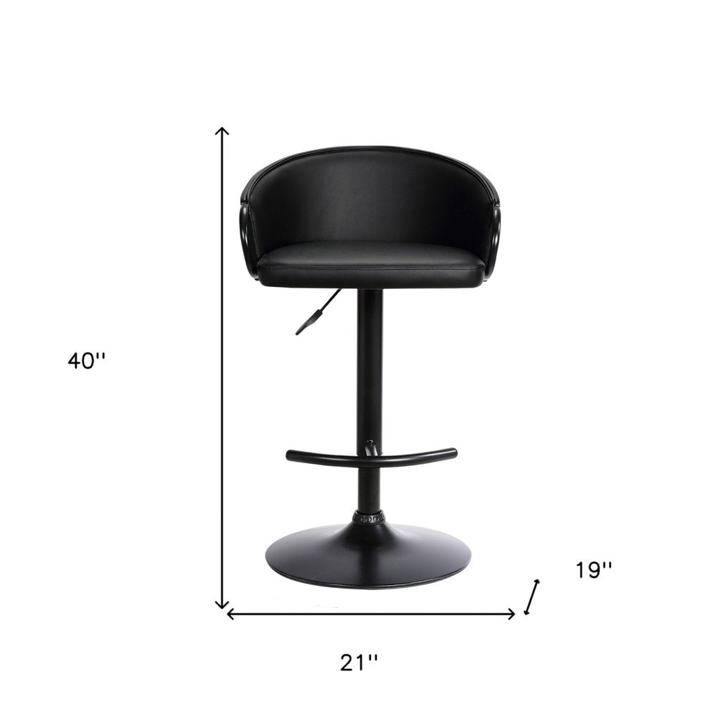 Black Faux Leather And Fabric And Iron Low Back Adjustable Height Swivel Bar Chair HomeRoots