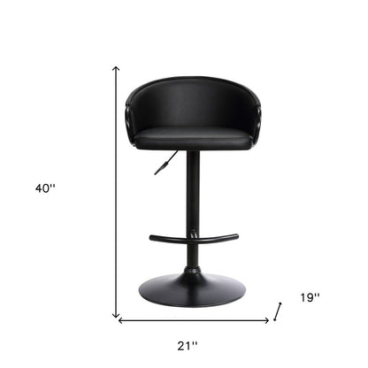 Black Faux Leather And Fabric And Iron Low Back Adjustable Height Swivel Bar Chair HomeRoots