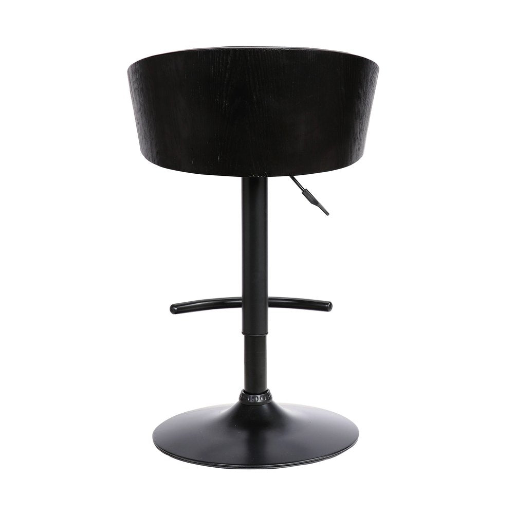 Black Faux Leather And Fabric And Iron Low Back Adjustable Height Swivel Bar Chair HomeRoots