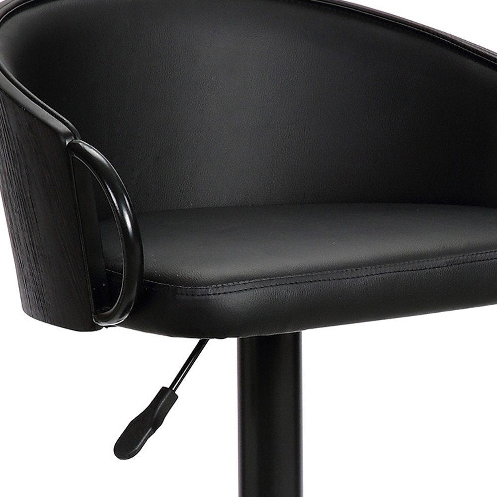 Black Faux Leather And Fabric And Iron Low Back Adjustable Height Swivel Bar Chair HomeRoots