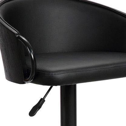 Black Faux Leather And Fabric And Iron Low Back Adjustable Height Swivel Bar Chair HomeRoots