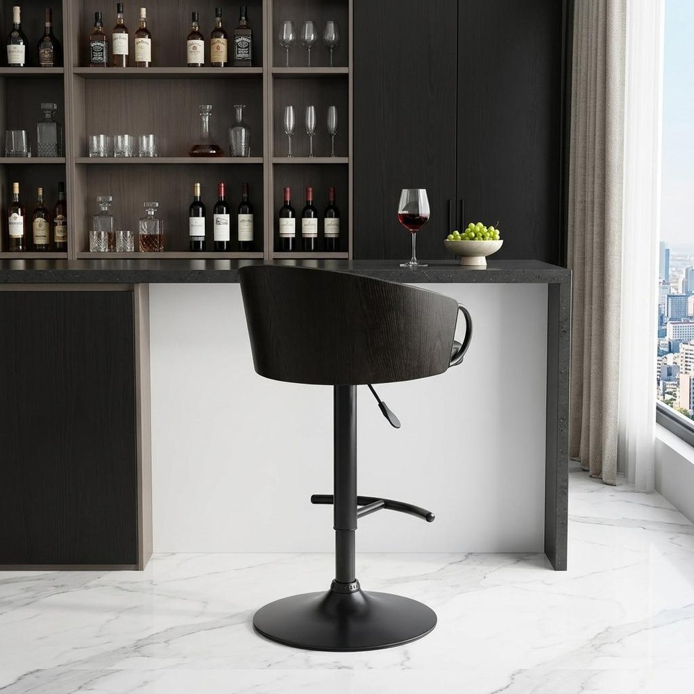 Black Faux Leather And Fabric And Iron Low Back Adjustable Height Swivel Bar Chair HomeRoots