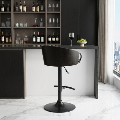 Black Faux Leather And Fabric And Iron Low Back Adjustable Height Swivel Bar Chair HomeRoots