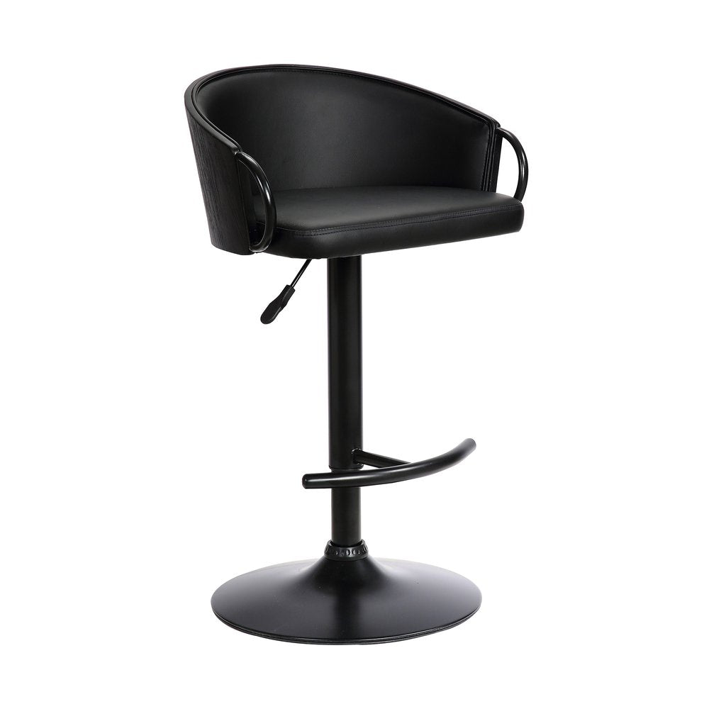 Black Faux Leather And Fabric And Iron Low Back Adjustable Height Swivel Bar Chair HomeRoots