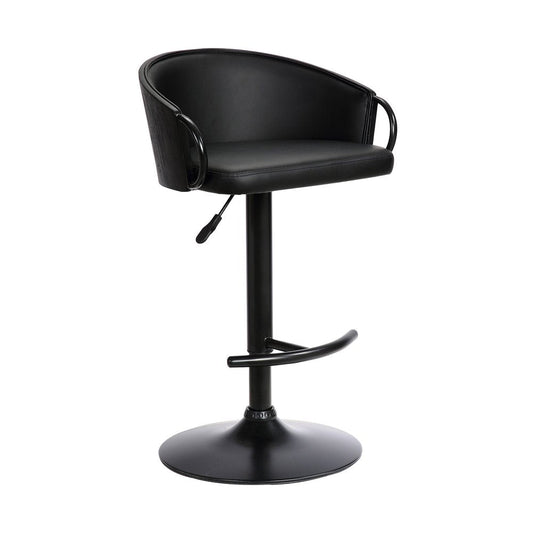 Black Faux Leather And Fabric And Iron Low Back Adjustable Height Swivel Bar Chair HomeRoots